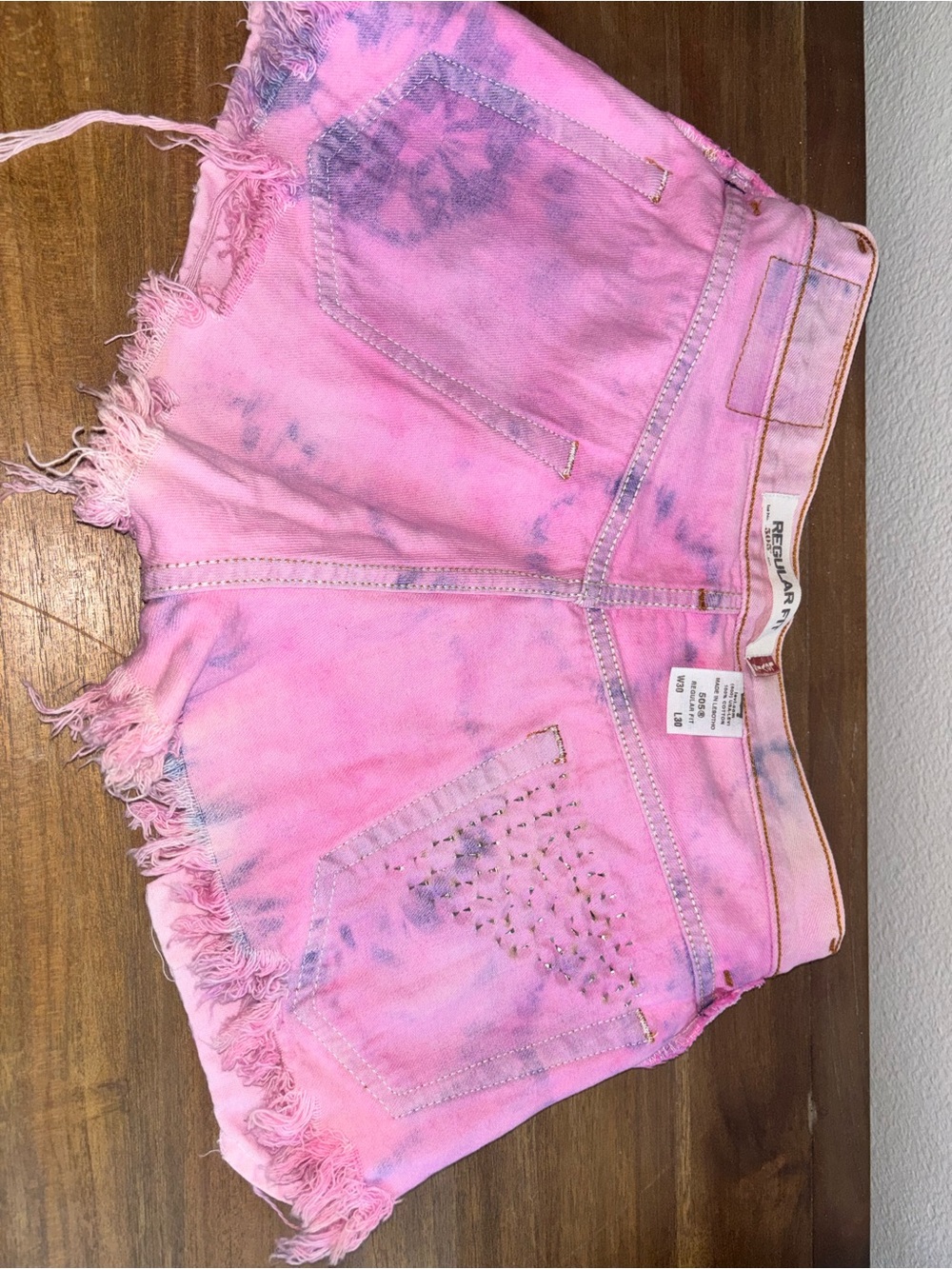 Pink Tie-Dye Distressed Denim Shorts - Picture 7 of 7